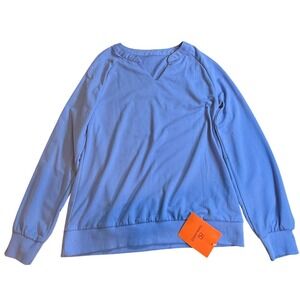 Tankaneo Womens Blue Split V Neck Long Sleeve Sweatshirt H9H446 Size S NWT
